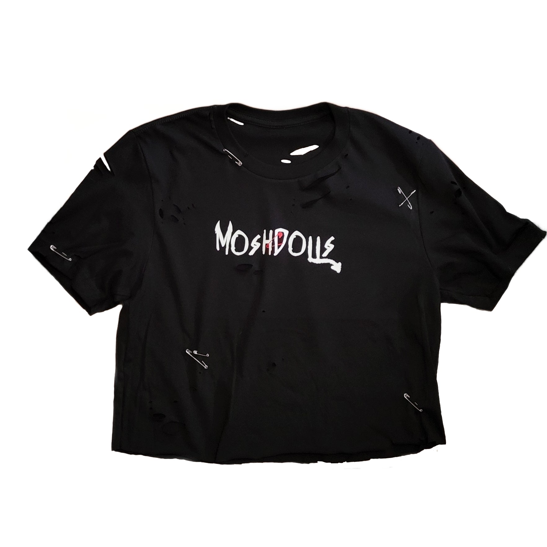 moshdolls, punk rock tee, grunge tee, punk shirt, distressed tee, safety pins