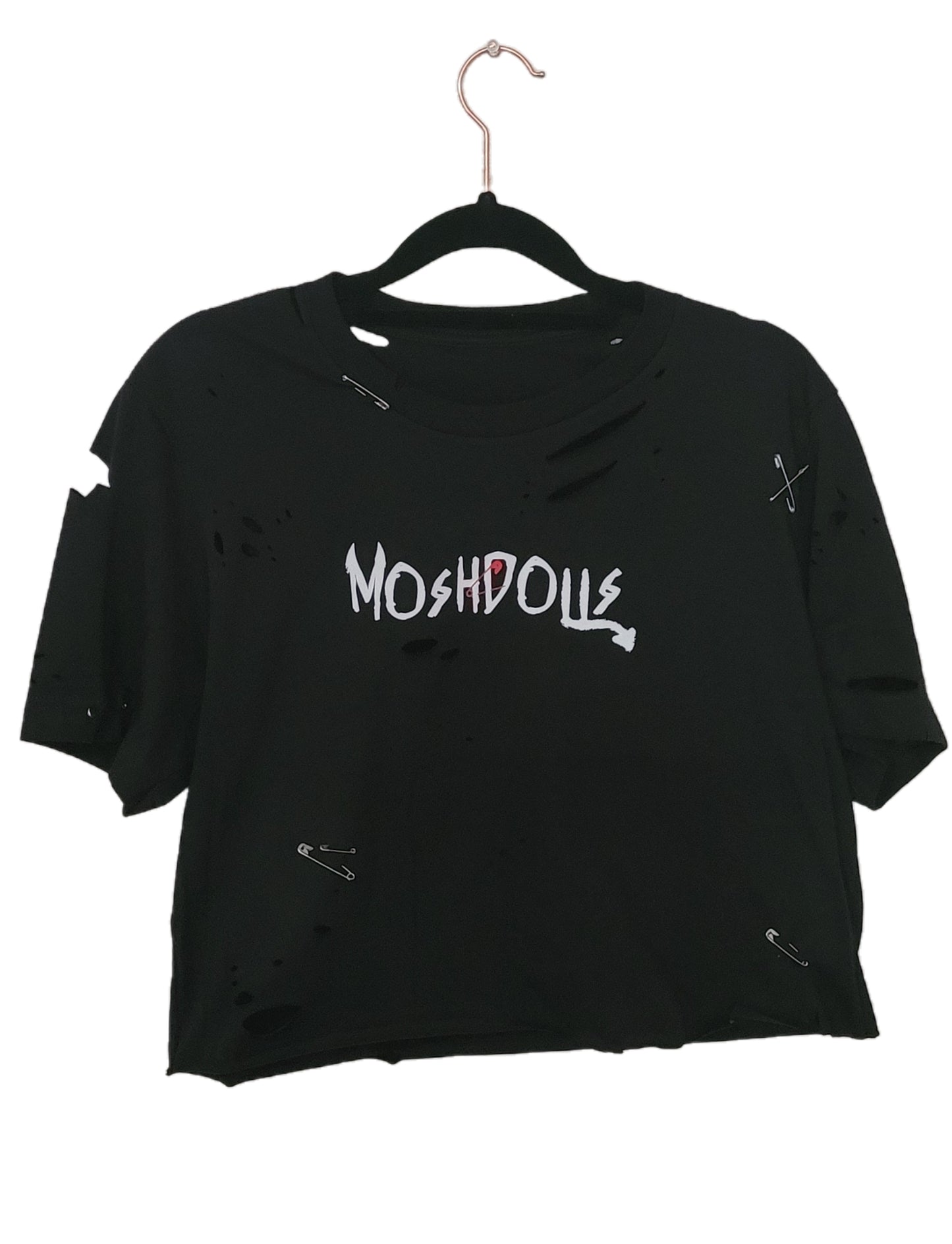 moshdolls, punk rock tee, grunge tee, punk shirt, tatters tee, distressed tee, safety pins