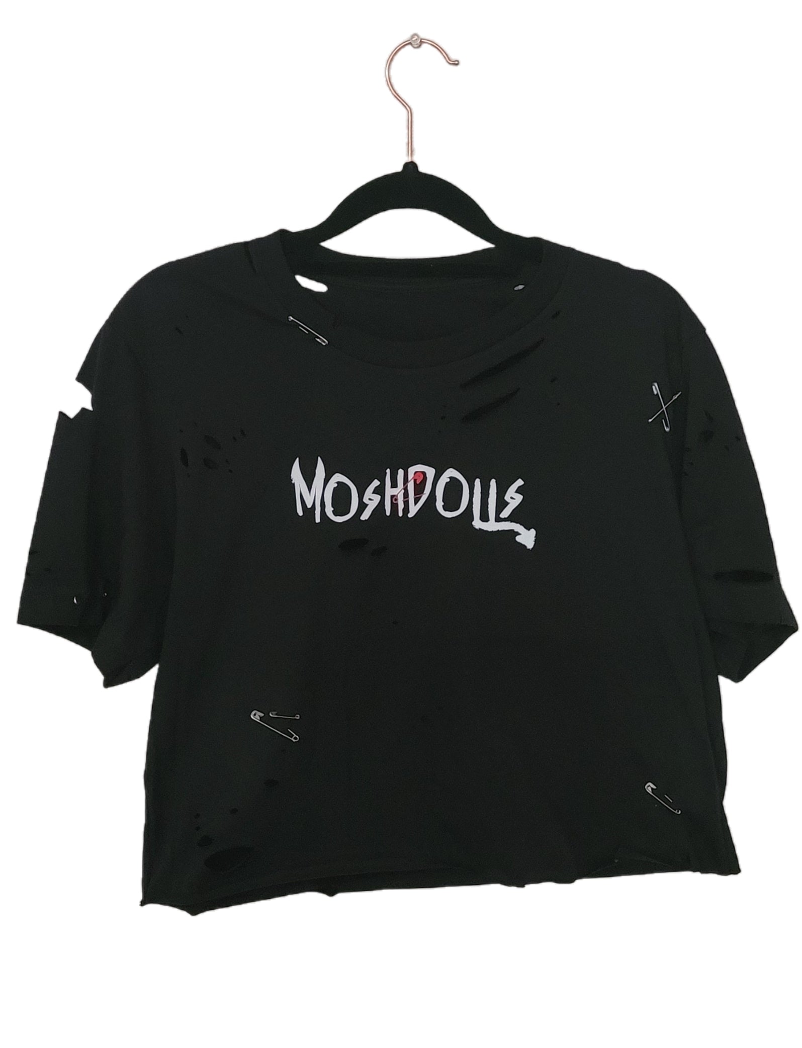moshdolls, punk rock tee, grunge tee, punk shirt, tatters tee, distressed tee, safety pins