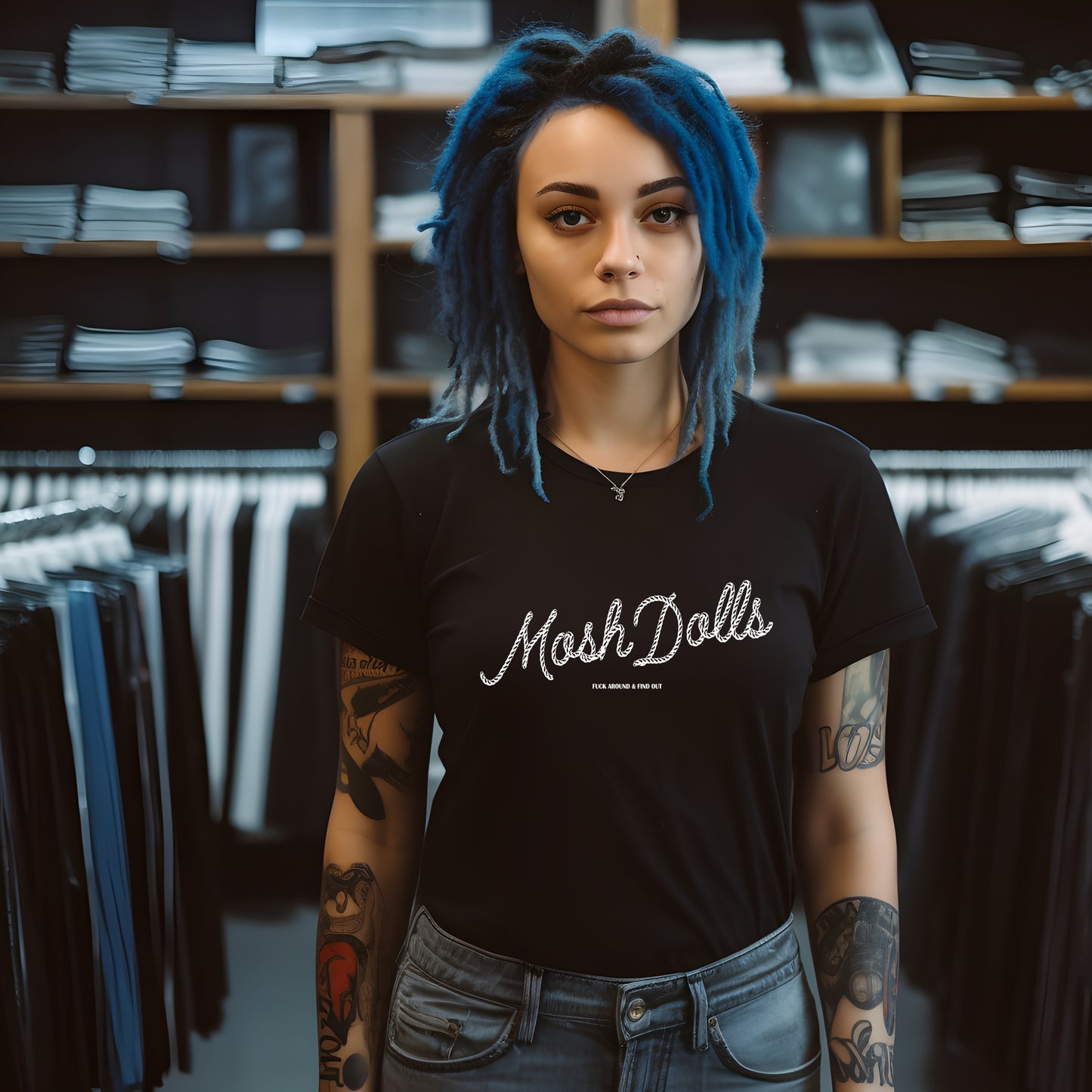 moshdolls brand tee, fuck around find out, yallternative, alt style brand