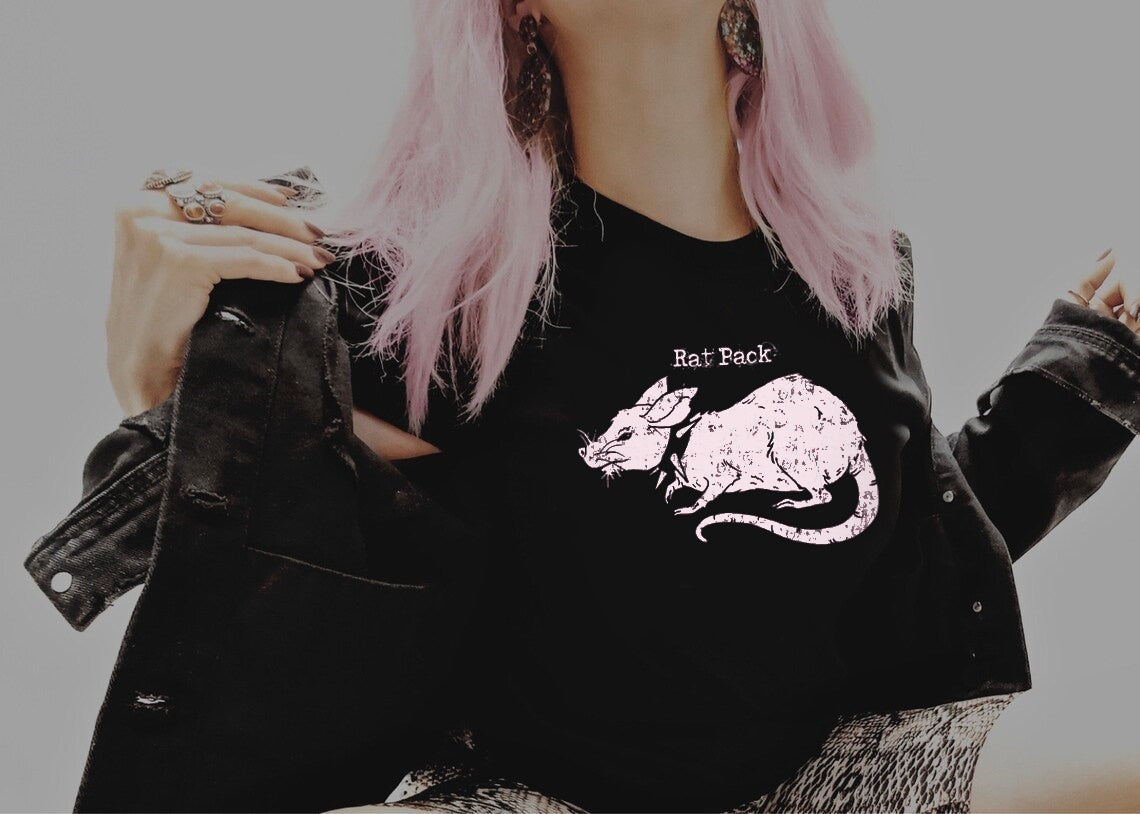 moshdolls, rat pack tee, punk rock rat, punk clothing, grunge style