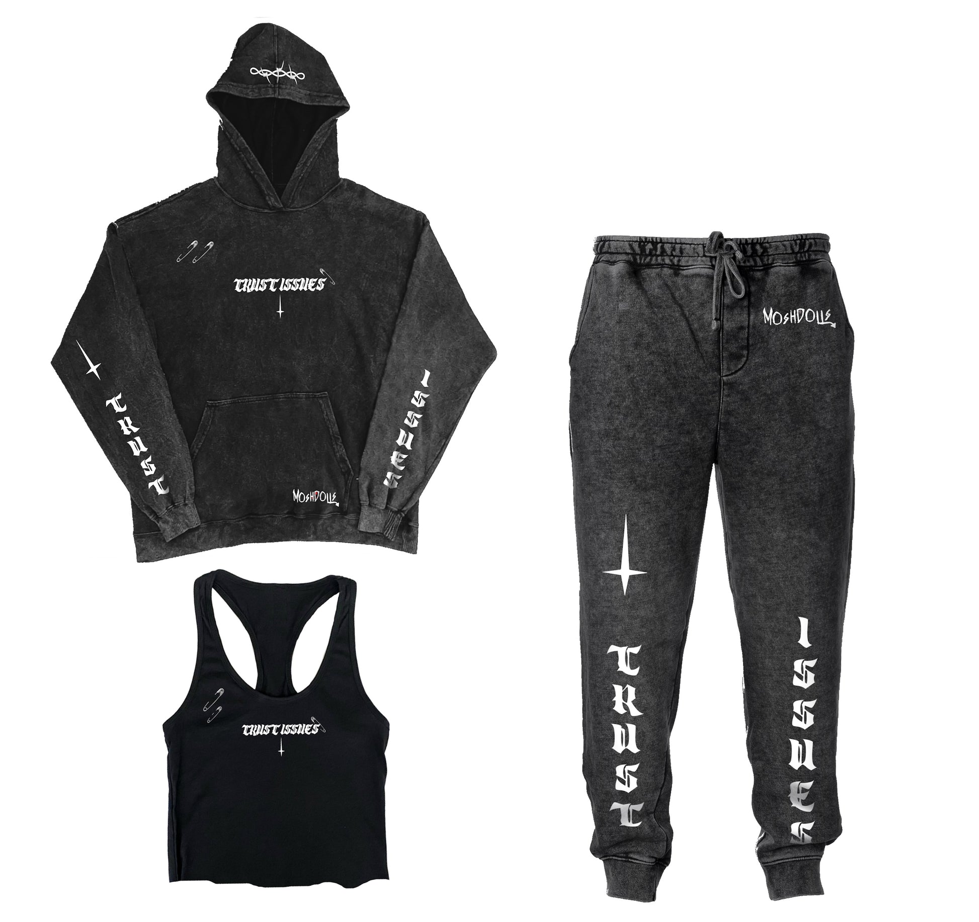 moshdolls, trust issues, alt sweat set, alt clothing, punk rock style, grunge