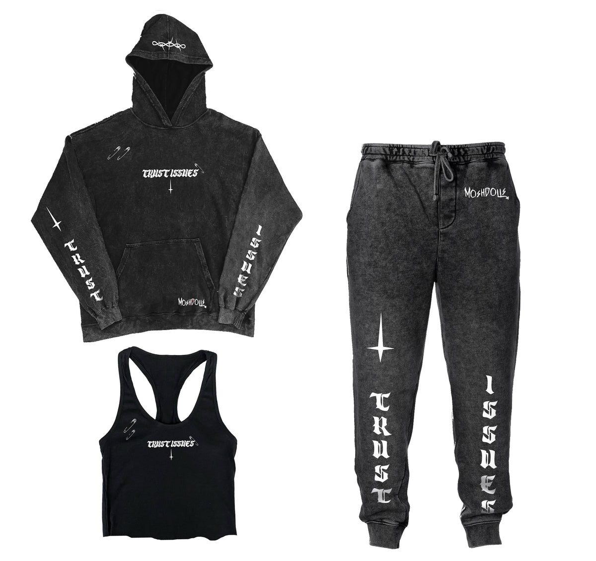 moshdolls, trust issues, alt sweat set, alt clothing, punk rock style, grunge