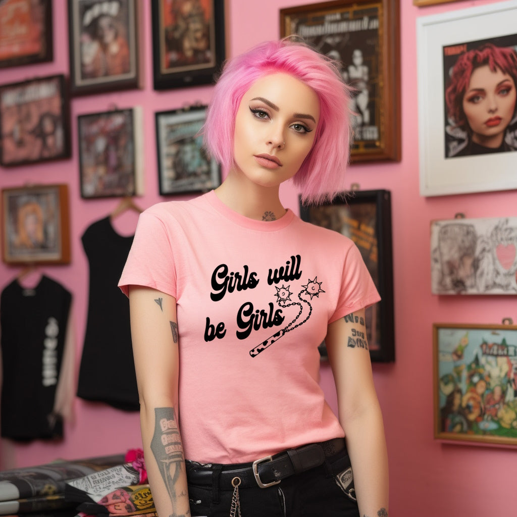 moshdolls, girls will be girls, alt style tee, feminist punk tee